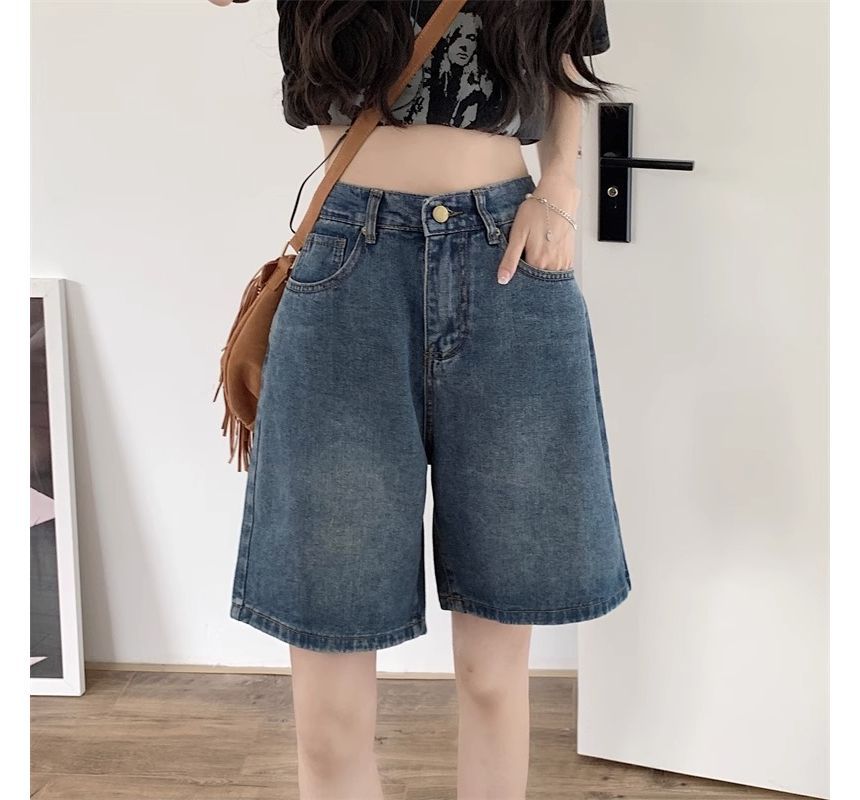 Girliepairs - Gewassen denim shorts met hoge taille