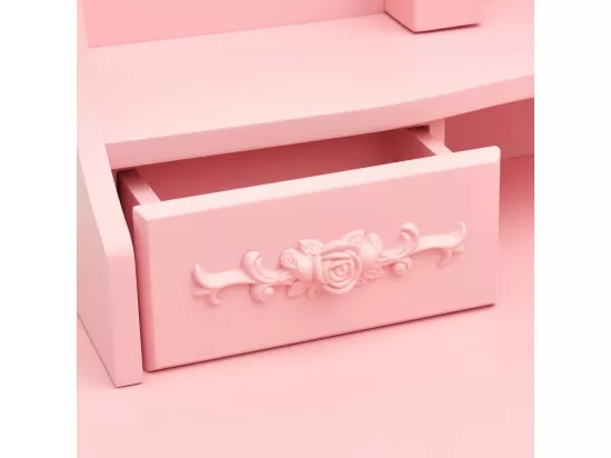 Coiffeuse avec tabouret et miroir pliable en 3 Rose