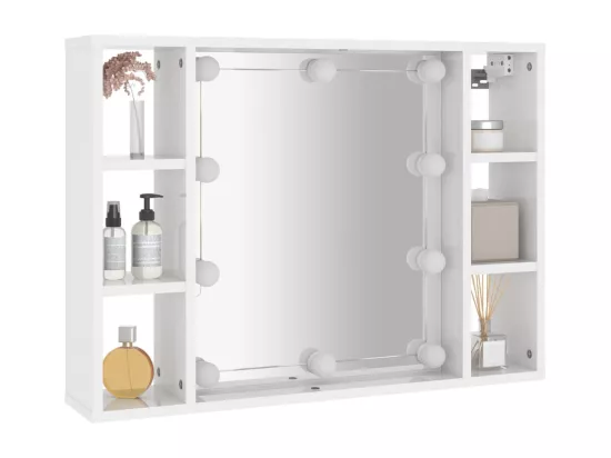Armoire de miroir avec LED Blanc brillant 76x15x55 cm