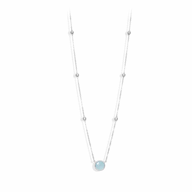 Collier Long Argent Valentine Cristal Vert Eau