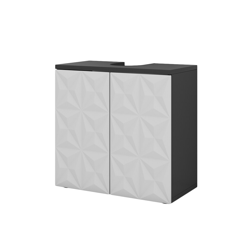 Vicco Waschtischunterschrank Waschbeckenunterschrank Edge Schwarz Weiß modern 60x57 cm Badezimmer Schrank Badschrank Badkommode Badmöbel 2 Türen