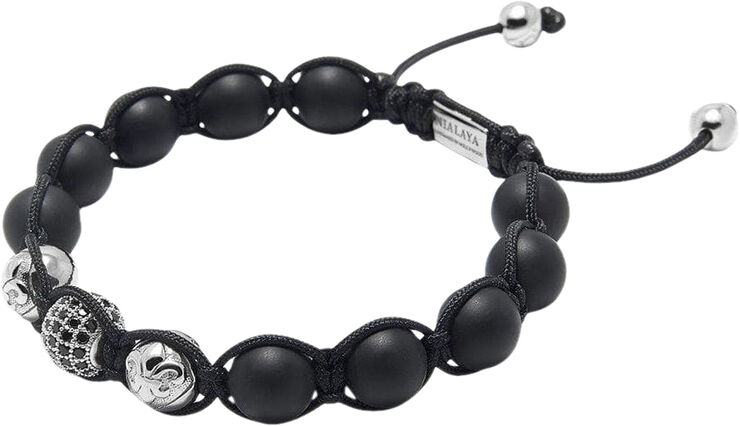 Nialaya Men's Beaded Bracelet with Matte Onyx and Silver Black
