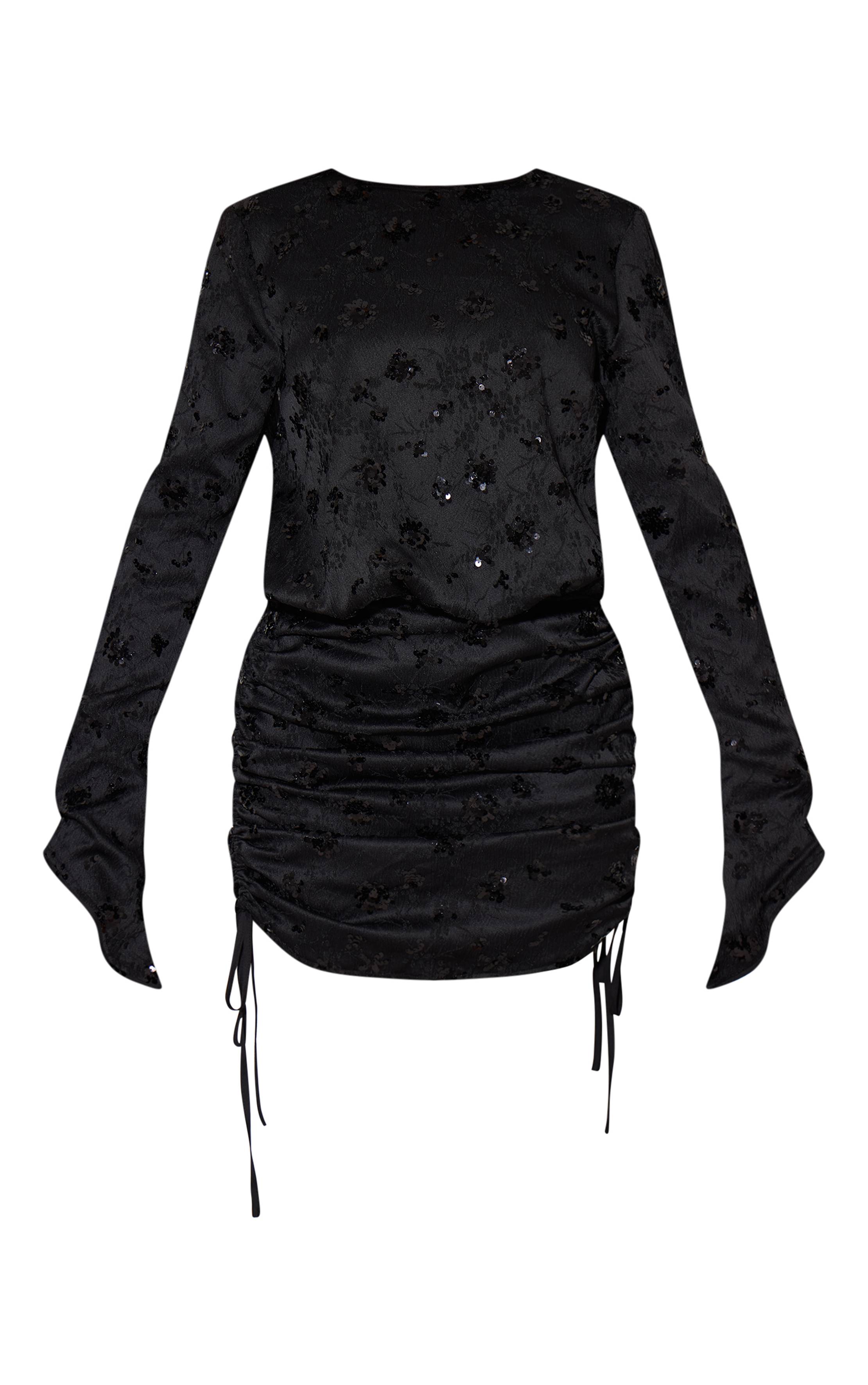 Noir Robe Moulante En Velours À Sequins Avec Dos Drapé Et Fronces