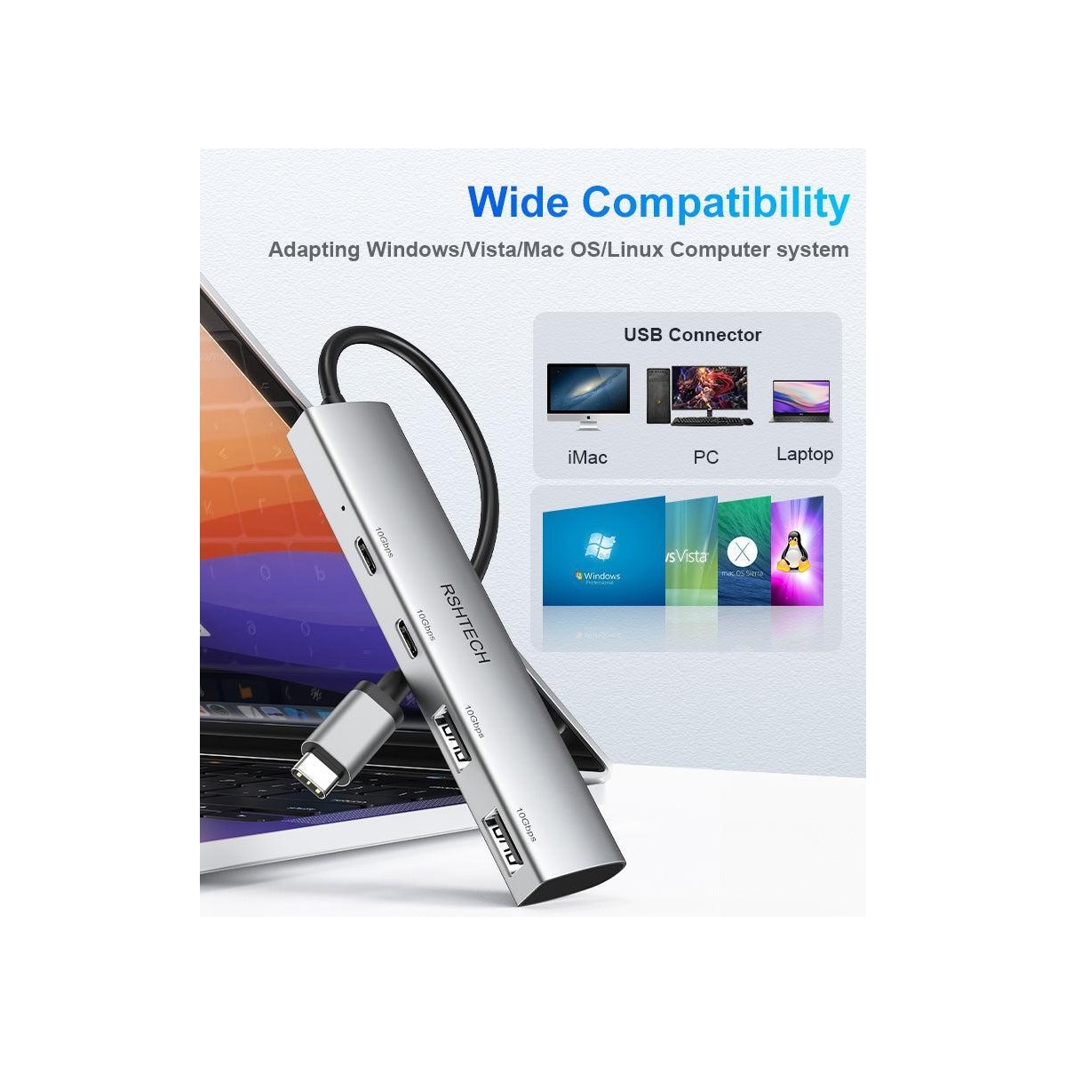NÖRDIC Gen2 3.2 USB-C 4-porters Hub 10Gbps 20cm kabel 2xUSB-A 2xUSB-C