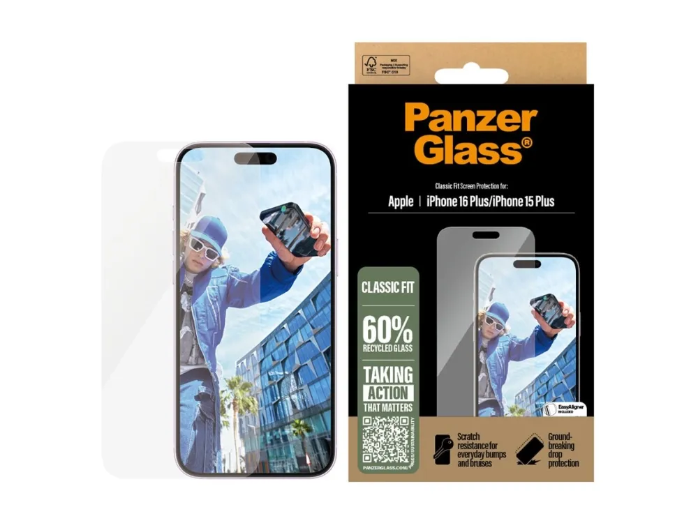 PanzerGlass - Skærmbeskytter for mobiltelefon - klassisk pasform - glas - for Apple iPhone 15 Plus, 16 Plus