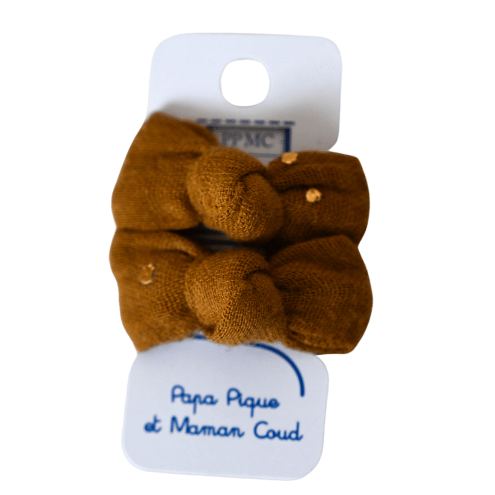 Barrettes Clic-Clac Petits Noeuds Gaze Pois Or Caramel