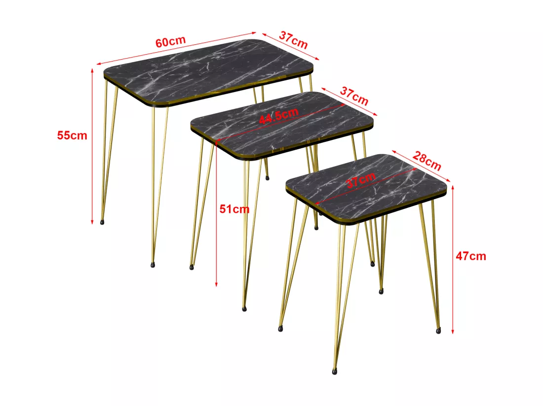 Set de 3 tables d'appoint Rudkøbing rectangulaires gigognes noir [en.casa]