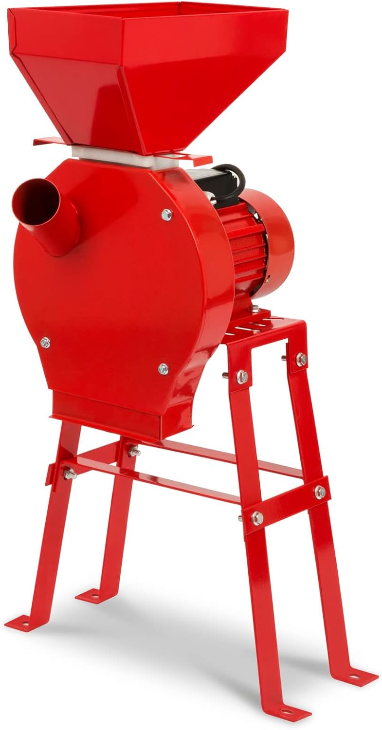 EBERTH Elektrische Getreidemühle mit Starkem 1100 Watt Elektromotor, Durchsatzmenge 240 kg/h, Schrotmühle mit Scharfer Edelstahlklinge, Vier Sieben und Untergestell, Zerkleinerer für Getreide