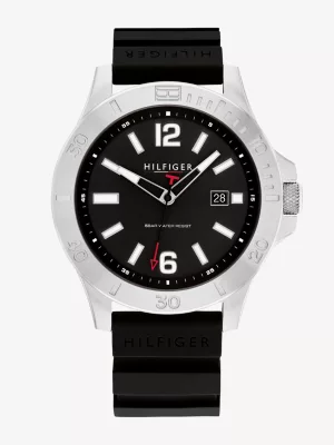 Relógio com pulseira de silicone preta e aço inoxidável