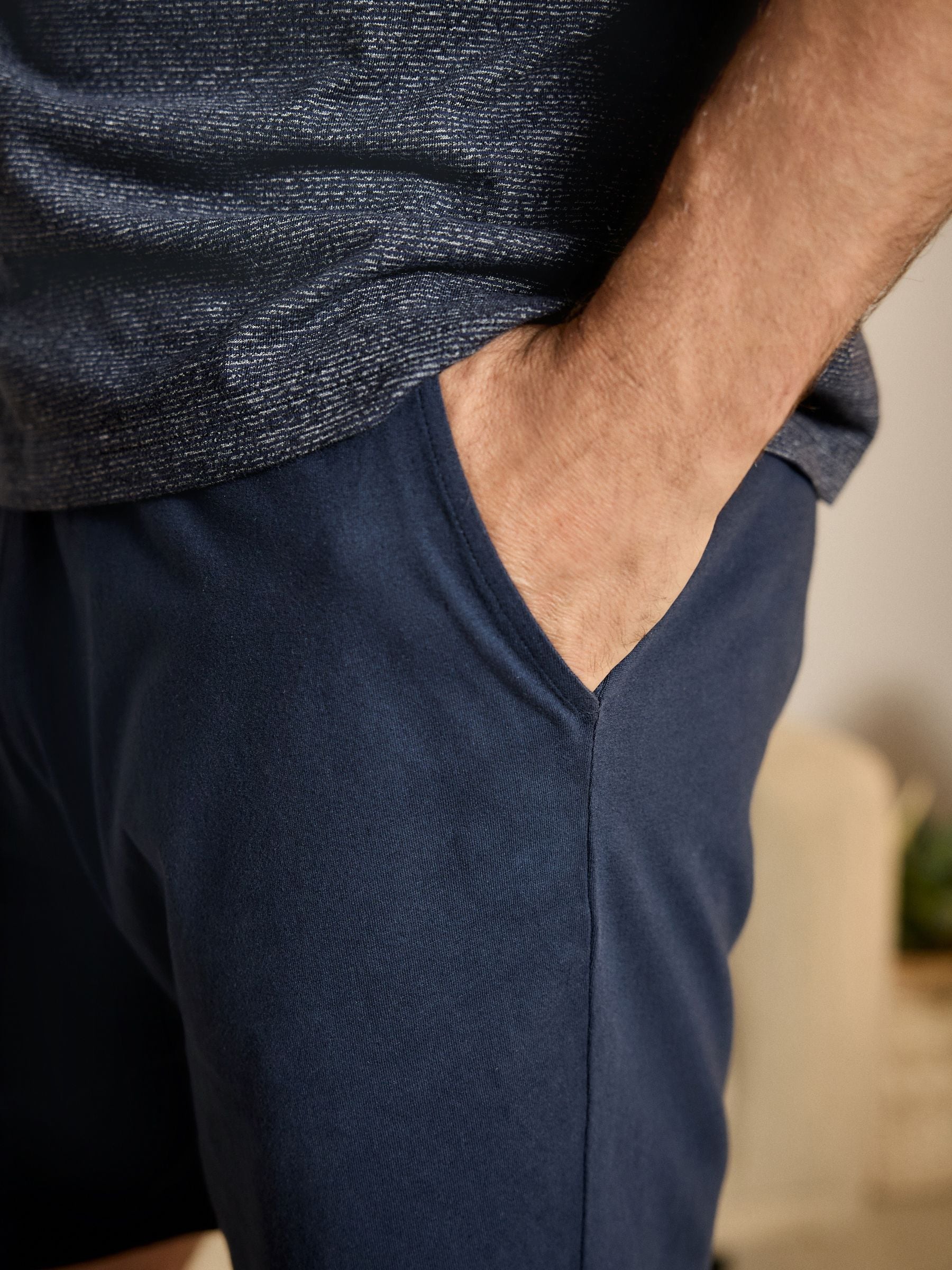 Marineblauwe strepen - Korte jersey pyjamaset
