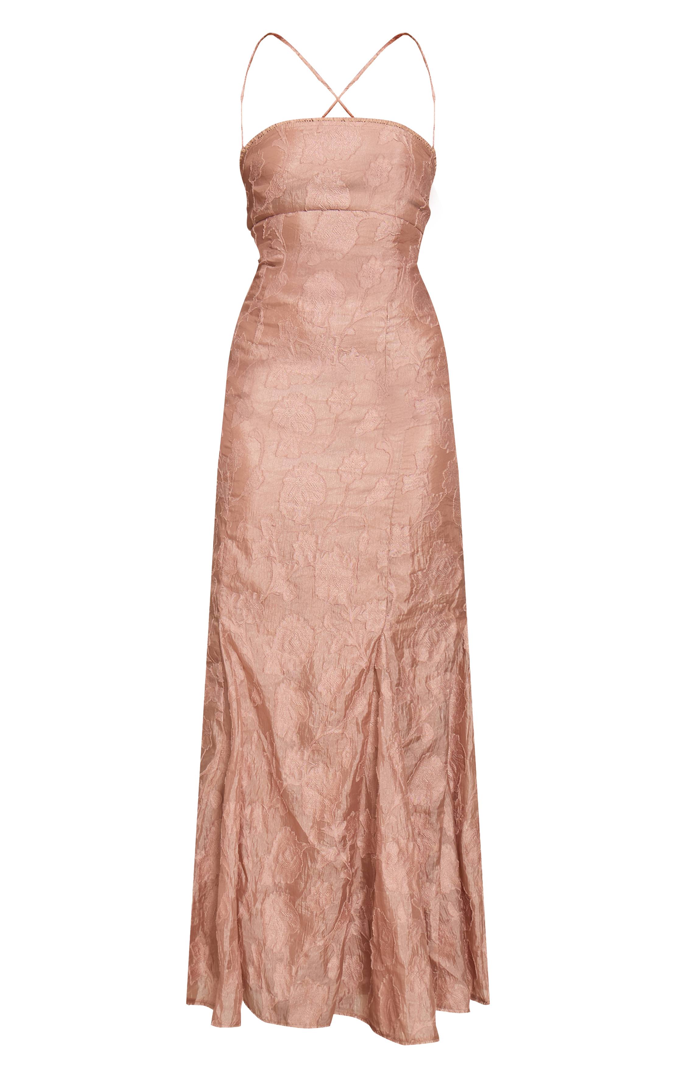 Taupe Robe Longue Texturée À Dos Lacé