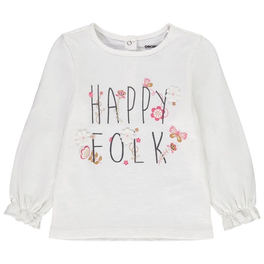 T-shirt manches longues en jersey slub pour bébé fille - Ecru