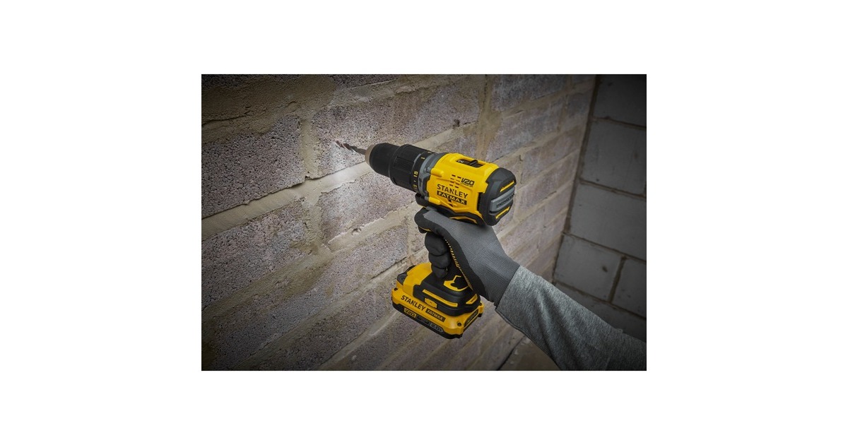 StanleyFATMAX V20 18V Brushless schroefklopboormachine  (Geel/zwart, Koffer, 2 accu's (2.0Ah) en oplader (2A) inbegrepen)