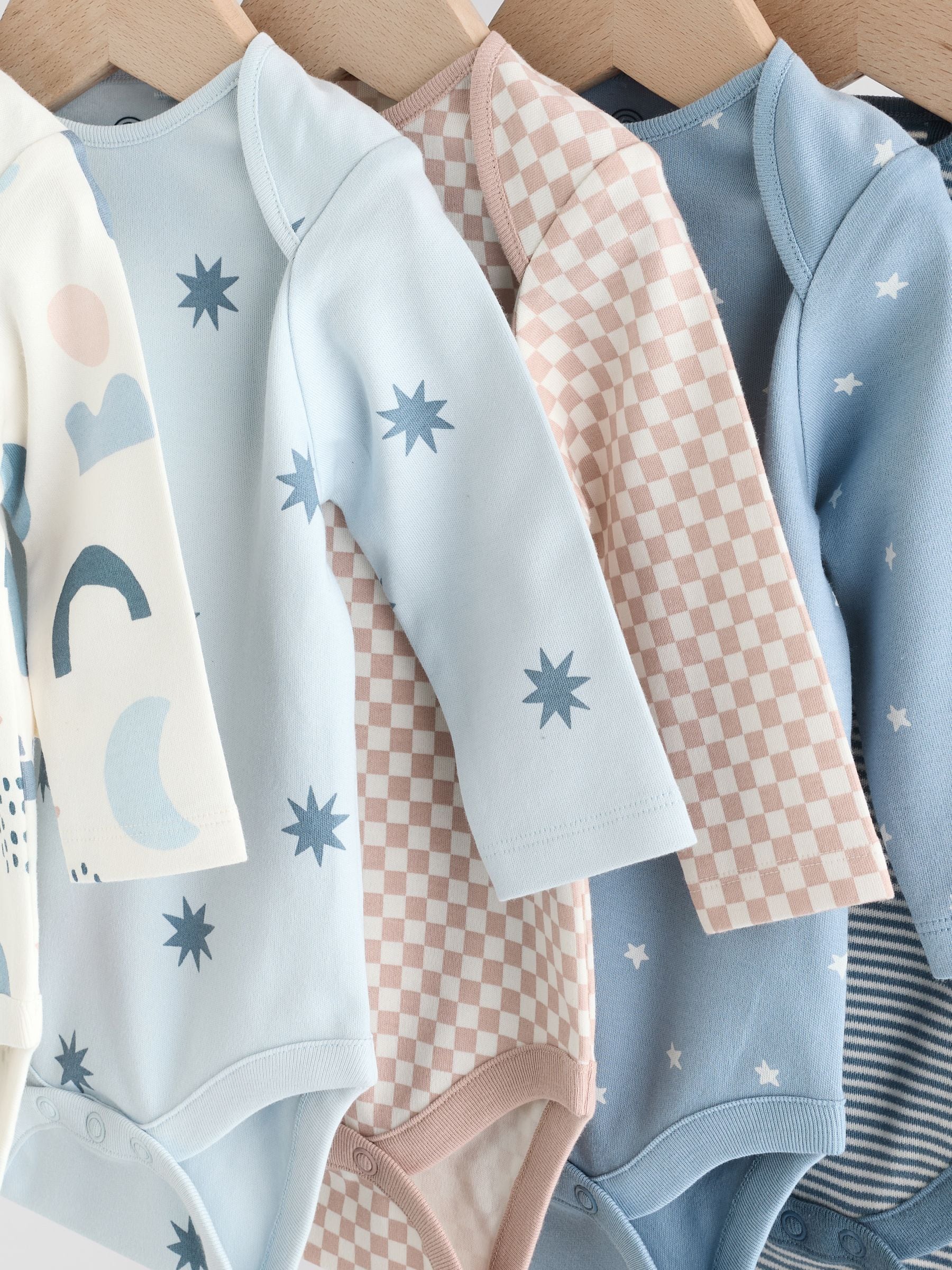 Blauw - Set van 5 rompers met lange mouwen