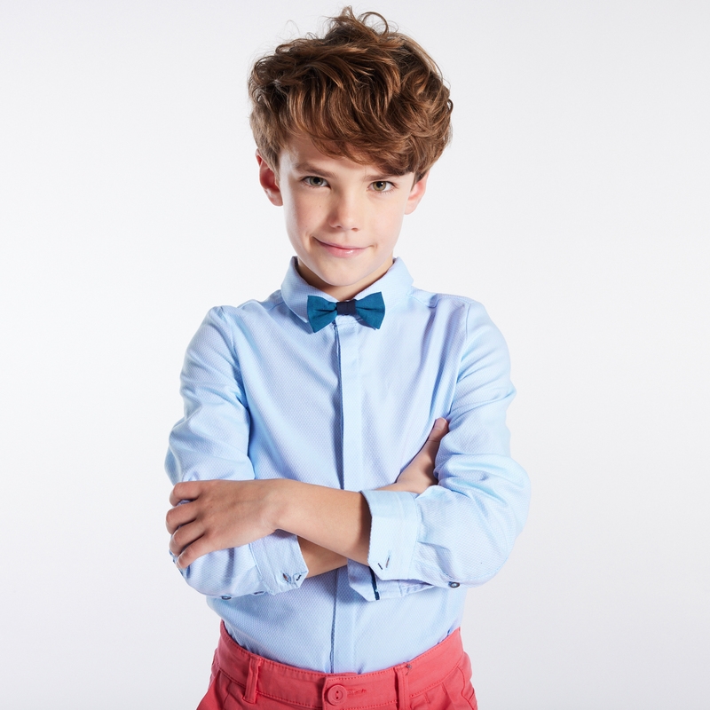 Chemise coton fantaisie et noeud papillon bleue garçon