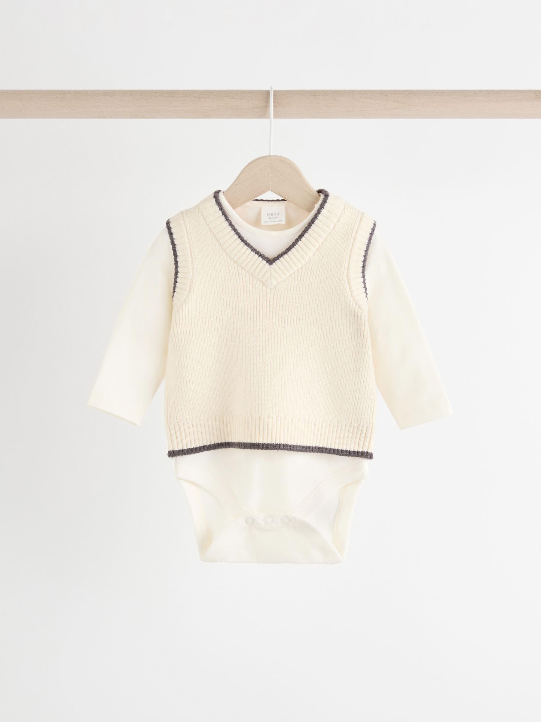 Zwart/wit - Babyset met gebreid vest, top en legging (0mnd-2jr)