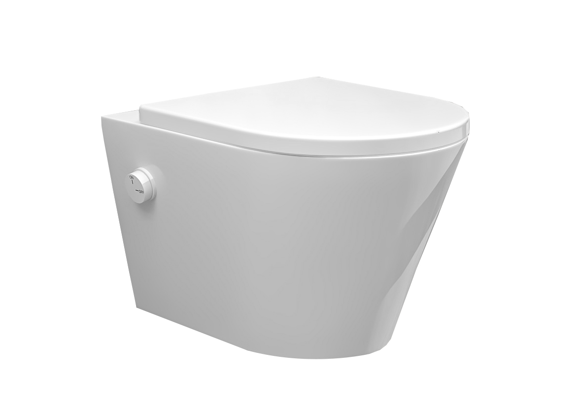 Mueller Afesta randloos toiletpot met bidetsproeier koud en dunne softclose zitting wit mat