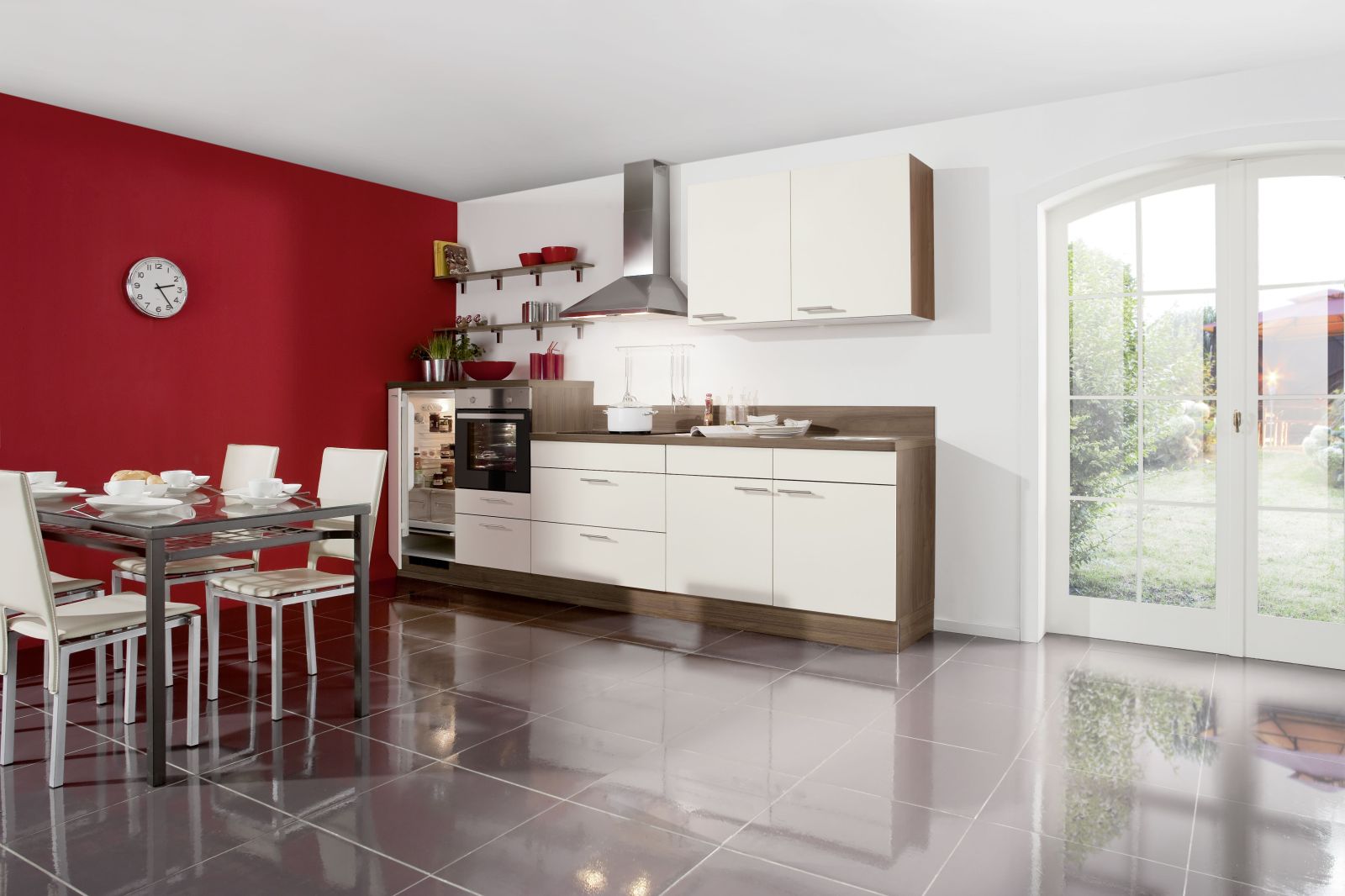 Küchenblock - Magnolia - Nussbaum - links - mit E-Geräten