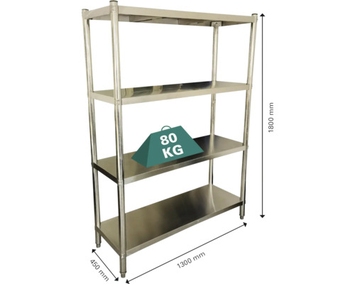 RVS stellingkast, horecastelling Kaiserthal, 180x130x45 cm, 4 schappen, draagvermogen 320 kg