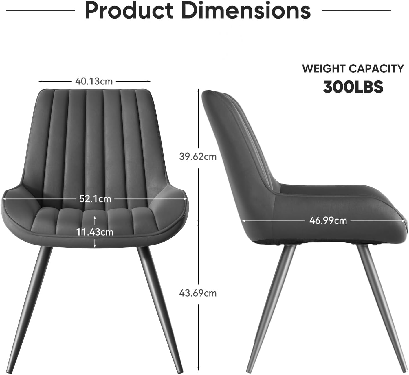 Esszimmerstühle 2er Set | Polsterstühle mit 10 cm Sitzkissen • künstlicher Stoff Dining Chair • Küchenstuhl mit Rückenlehne • Moderne Sessel • Metallbeine • Dunkelgrau FU01043DG-2
