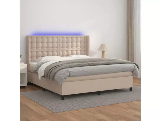 Sommier tapissier matelas LED Cappuccino 180x200 cm Similicuir