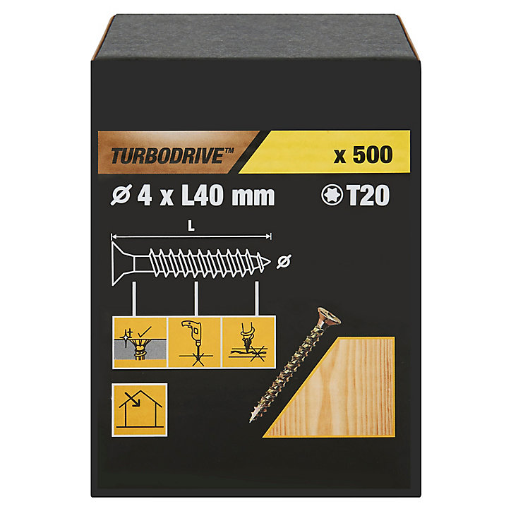 Vis à bois Turbodrive Premium torx zinguée jaune 4x40 mm - 500 pièces