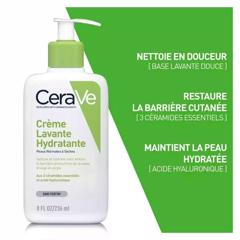 Crème Lavante Hydratante Visage et Corps pour les Peaux Sèches à Très Sèches - 236ml