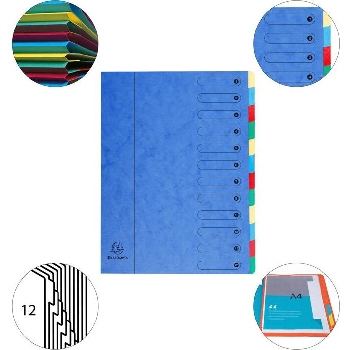 Trieur extensible Harmonika sans élastique fenêtres imprimées 12 compartiments - A4 - Bleu