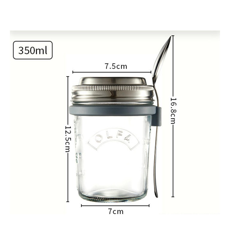 (2er Set) 350ml Frühstücks Glas Essens Behälter Lunch Pot inkl. Löffel für Müsli / Joghurt / Porridge