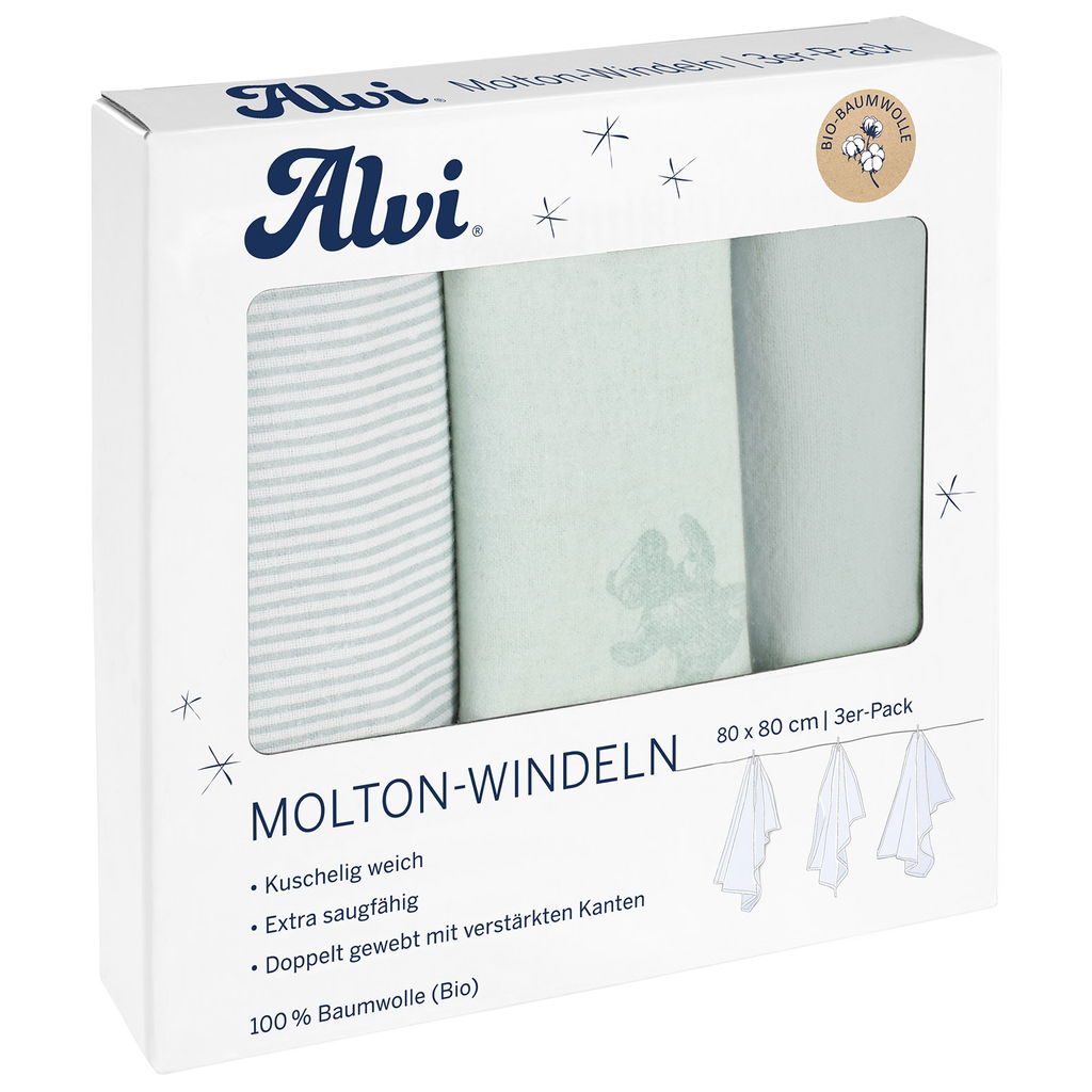 AlviAlvi   3er Pack BIO Moltonwindeln Teddy