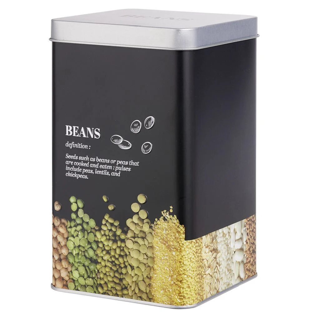 Boîte à légumes secs en métal noir design beans - 10,7x10,7xH.17,5cm