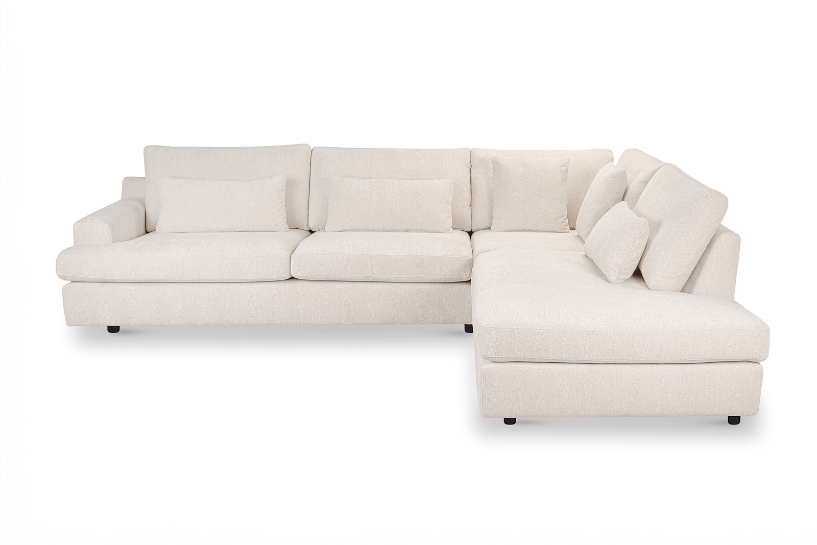 Roma hjørnesofa 3-seter med åpen ende høyre. Tekstil Raven 24 Light Beige med sorte ben