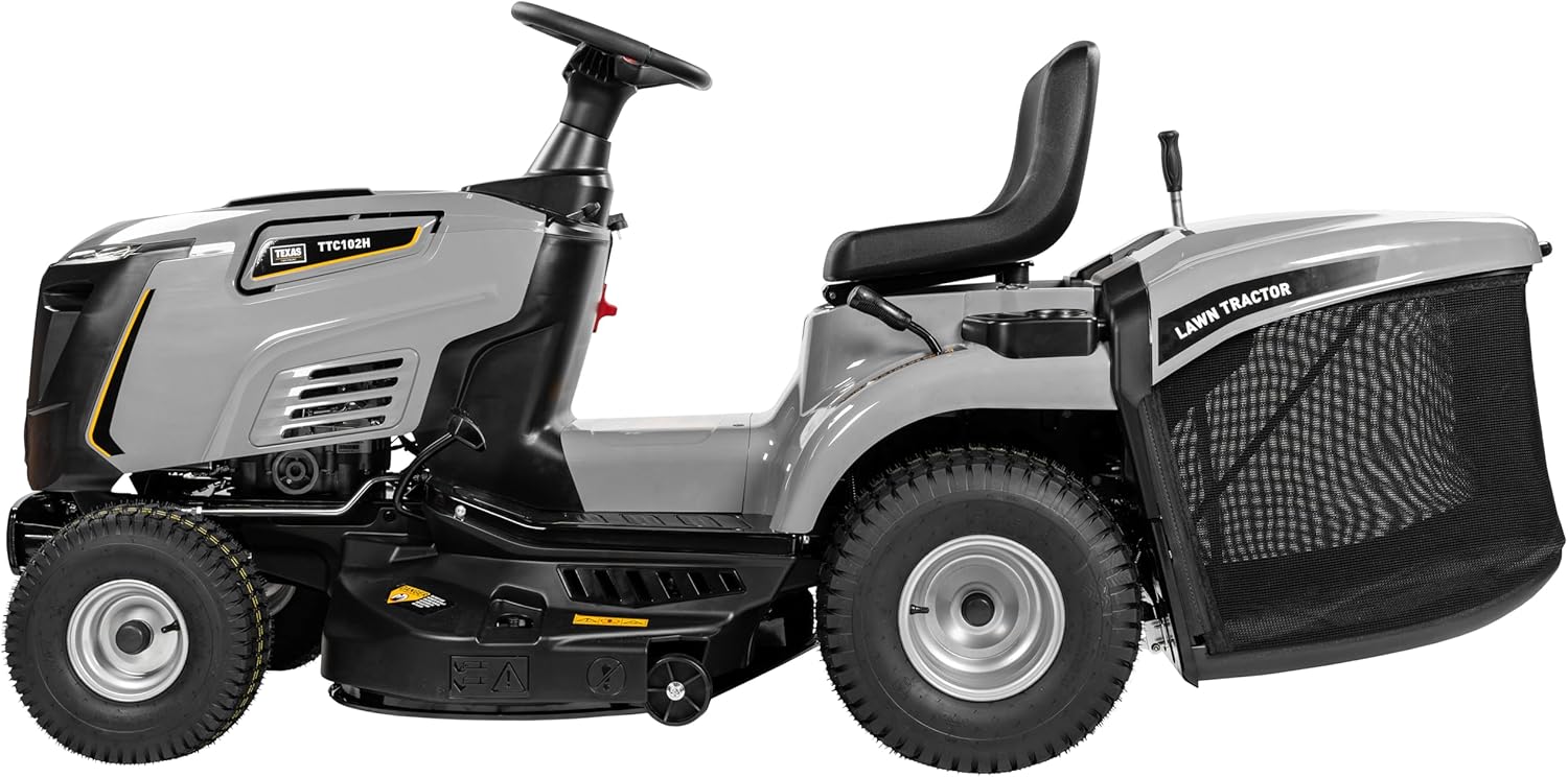 TEXAS Profi Rasentraktor XXL Aufsitzrasenmäher Rasenmäher Traktor Bulldog E-Start Premium TTC102H | 452cm³ | 245l Fangkorb | 12,5PS | 4-Takt | 102cm | 30-90mm | 192kg | Hyd.Getriebe | LED-Scheinwerfer