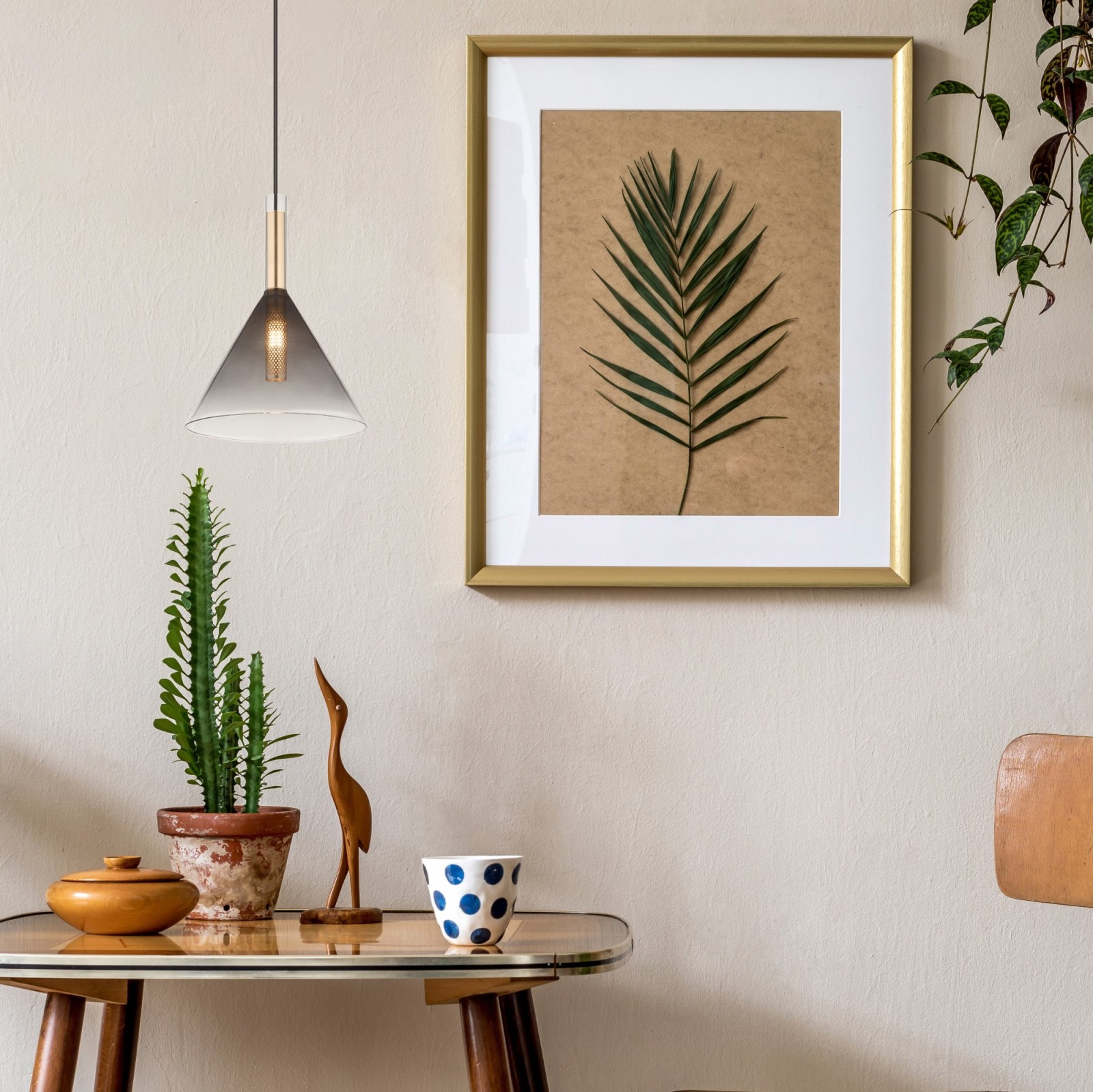 LED-Hängeleuchte - rauchfarben - messingfarben - 120 cm