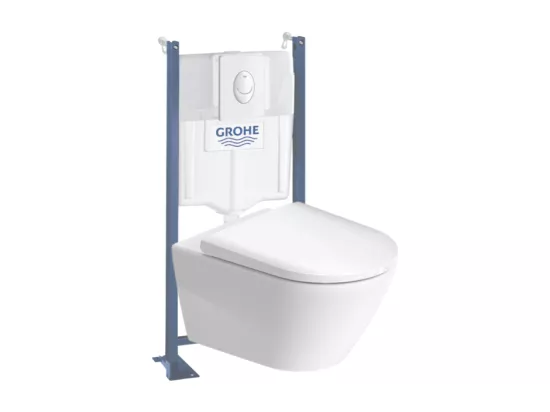 Pack WC suspendu sans bride DURAVIT D-Neo + bâti support GROHE Rapid SL Projet + abattant + plaque blanc