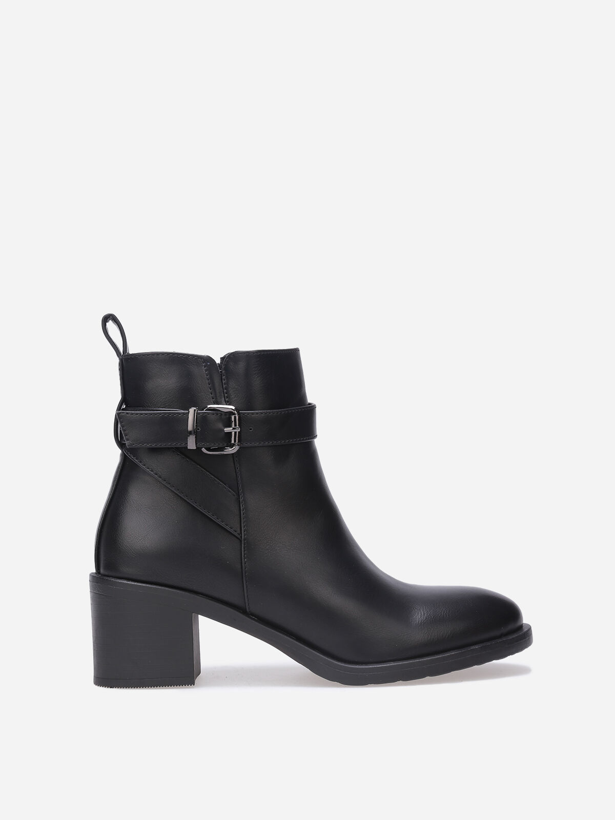 Bottines à bride et boucle métallique- Noir