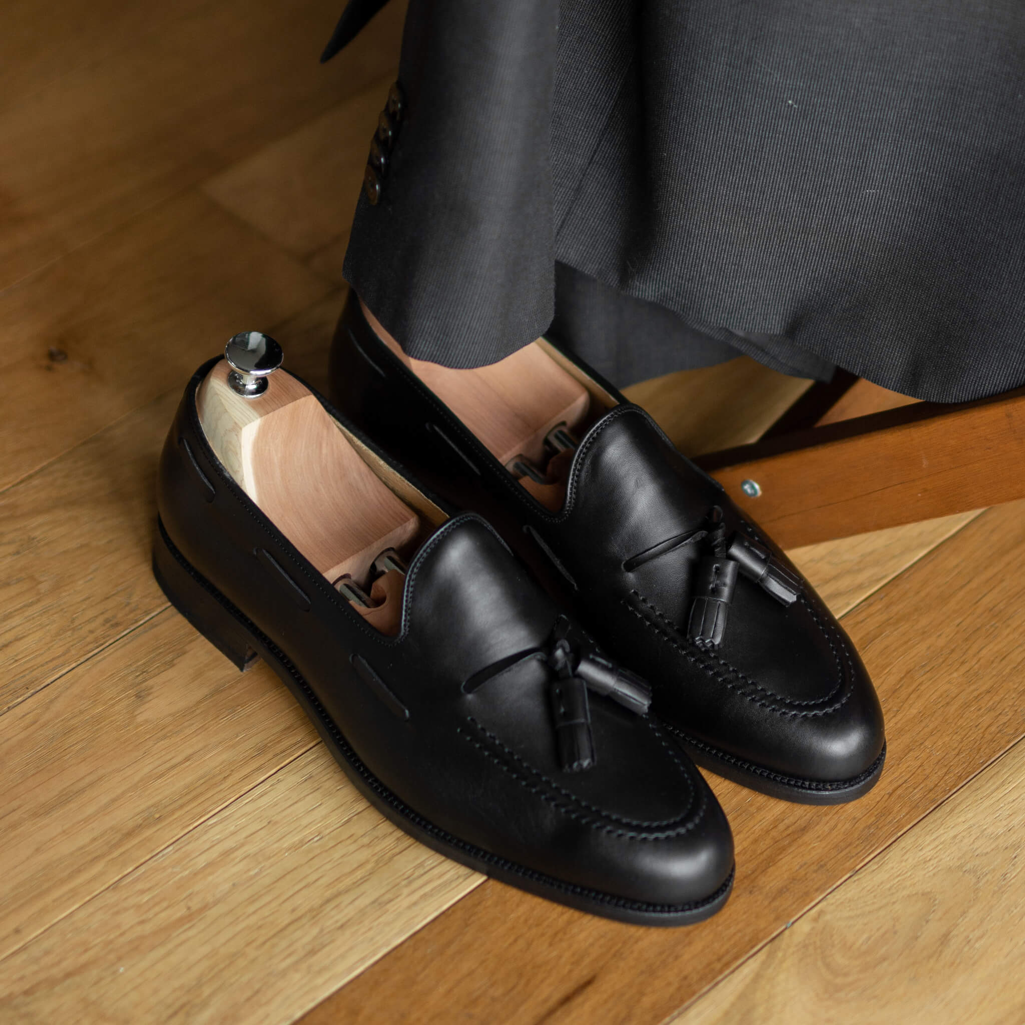 Micky-Mocassin à glands en cuir noir