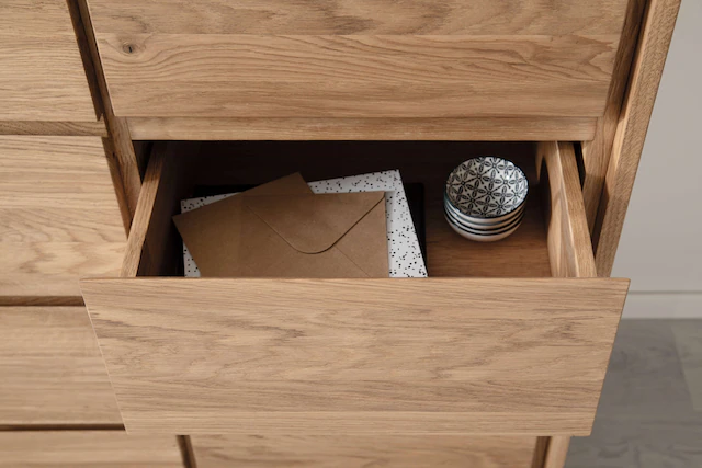 Home affaire Schubkastenkommode »Zetra Hochkommode, 5 Schubladen/1 Tür mit Soft-Close-Function« Fertig montiert, Eiche Massivholz, Breite 47 cm