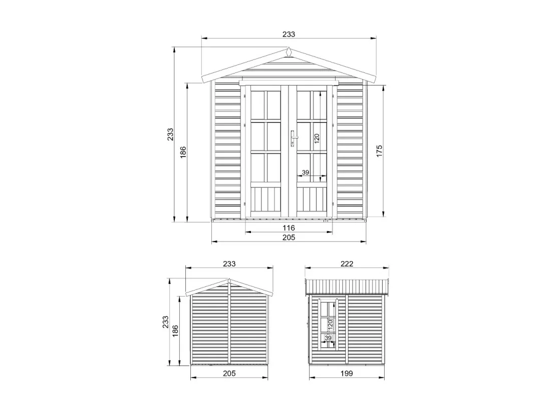Cabane en bois avec plancher, avec bardeaux bitumineux couleur l233xP222xH233cm - TIMBELA M351FB+H351FBRED