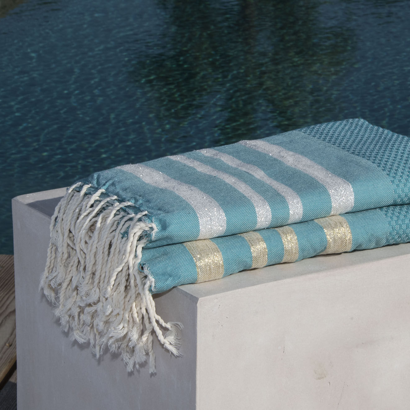 Febronie Fouta Nid d'Abeille Hamptons turquoise - 100x200 cm