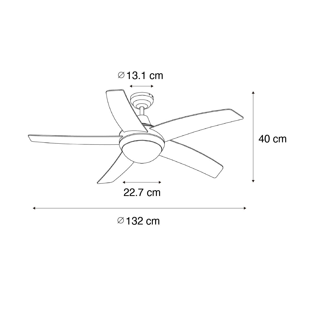 Smart plafondventilator zwart met hout print 132cm incl. LED dimbaar met afstandsbediening - Cool
