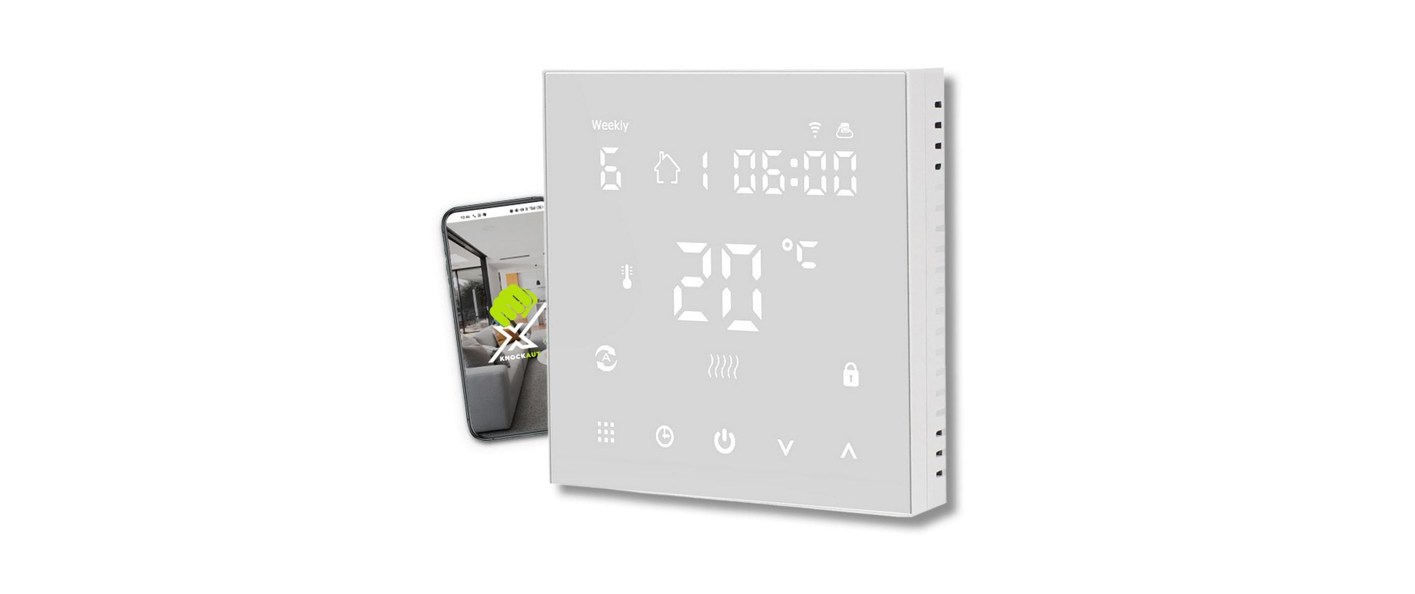 Smart Home Wandthermostat für Bodenheizungs-Stellantrieb<br>Wand-Thermostat für smartes und automatisiertes Heizen mit Energiesparfunktionen