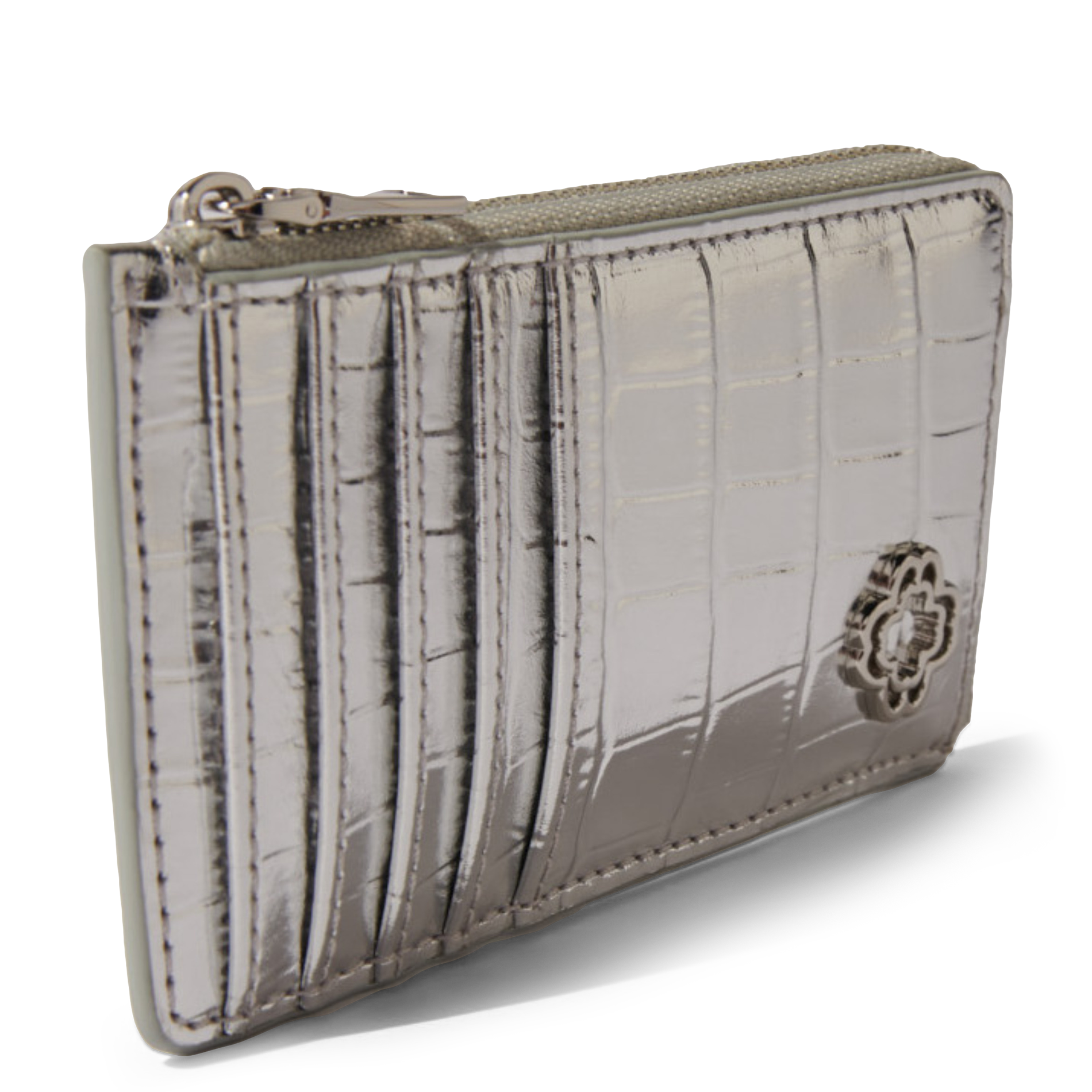 Porte-cartes en cuir embossé croco | Argent