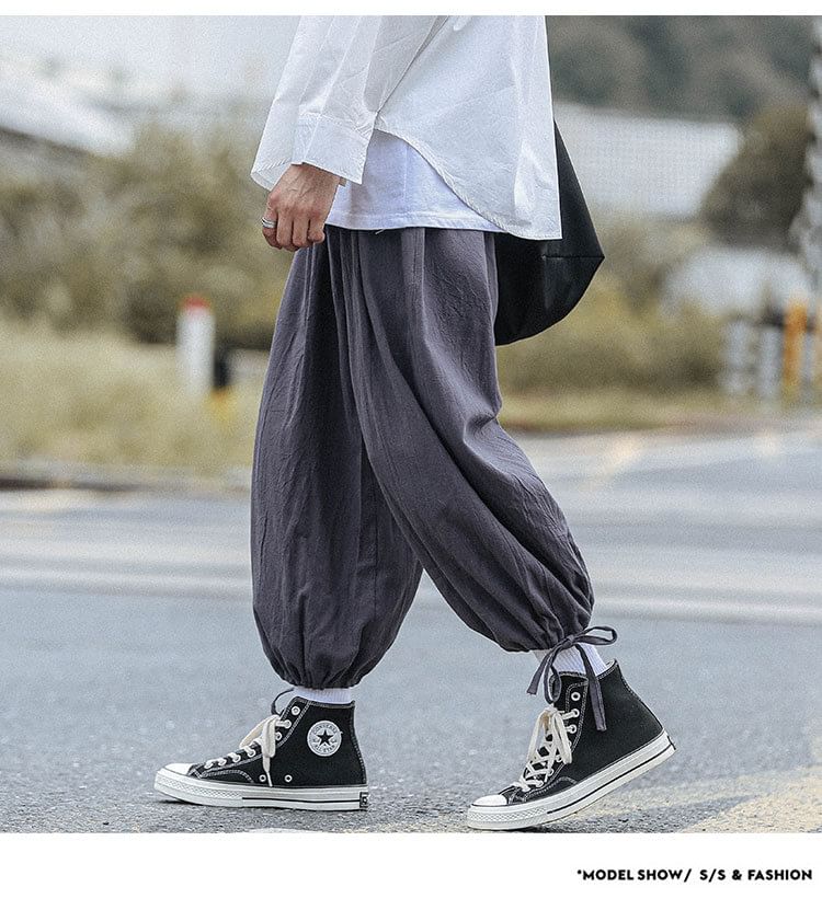 POSI - Effen cropped broek met wijde pijpen en trekkoord in de taille