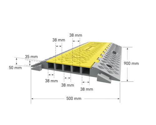 Kabelbrug van gerecycled rubber met 5 kabelkanalen, 900 mm