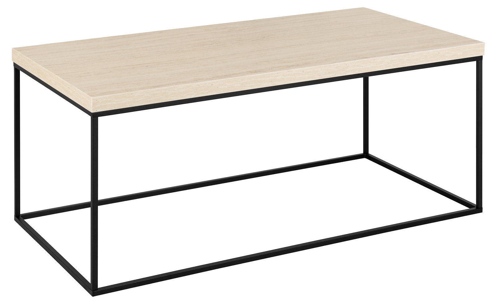 Barossa sofabord Travertine-topp med svart metallunderstell. 110x55x45cm
