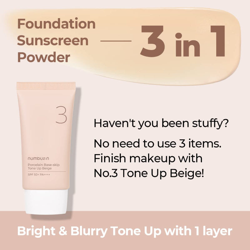 No.3 Porcelain Base-skip Tone Up Beige SPF50+