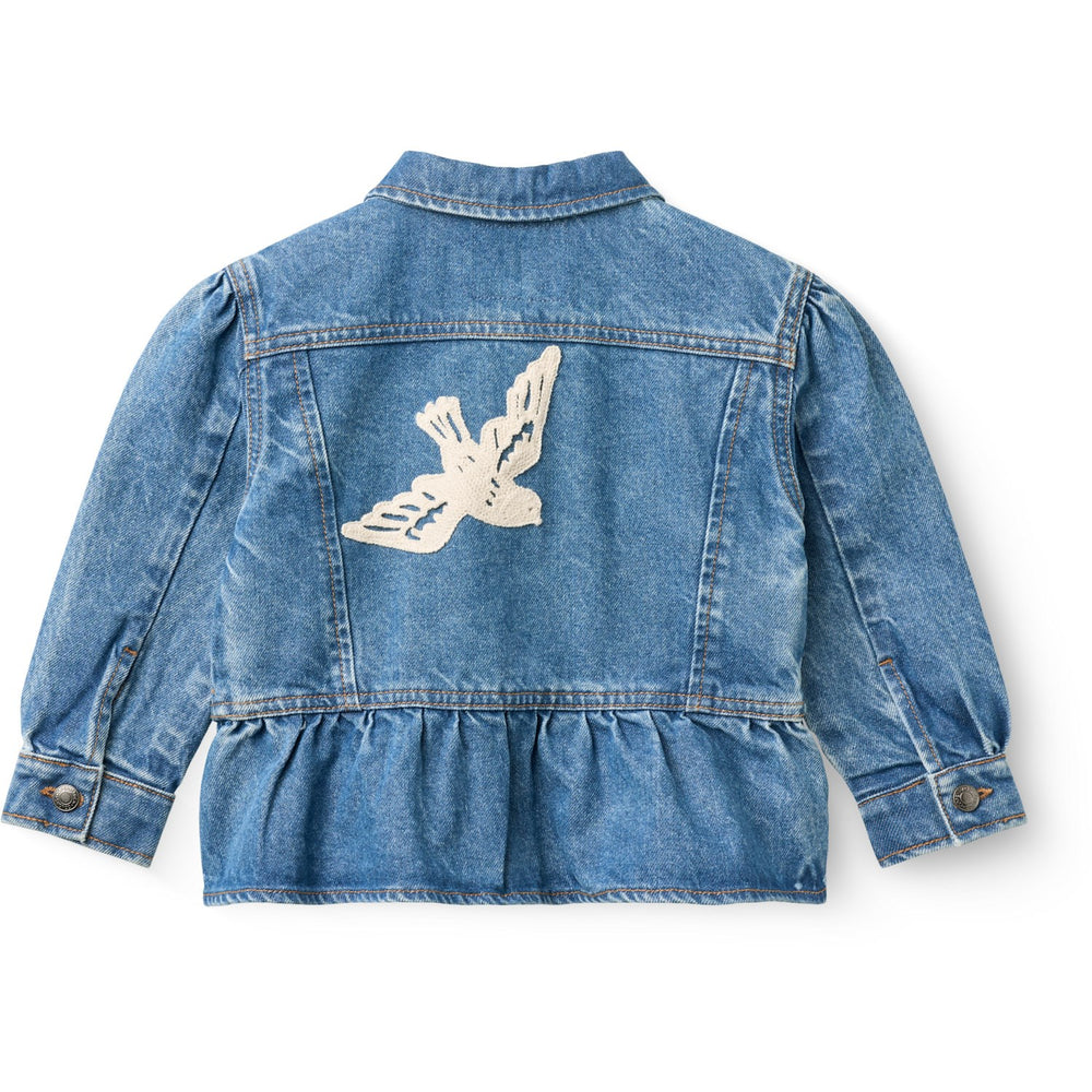 Køb COPENHAGEN COLORS Indigo Blue Washed Denim Flæse Jakke W. Crochet Doves