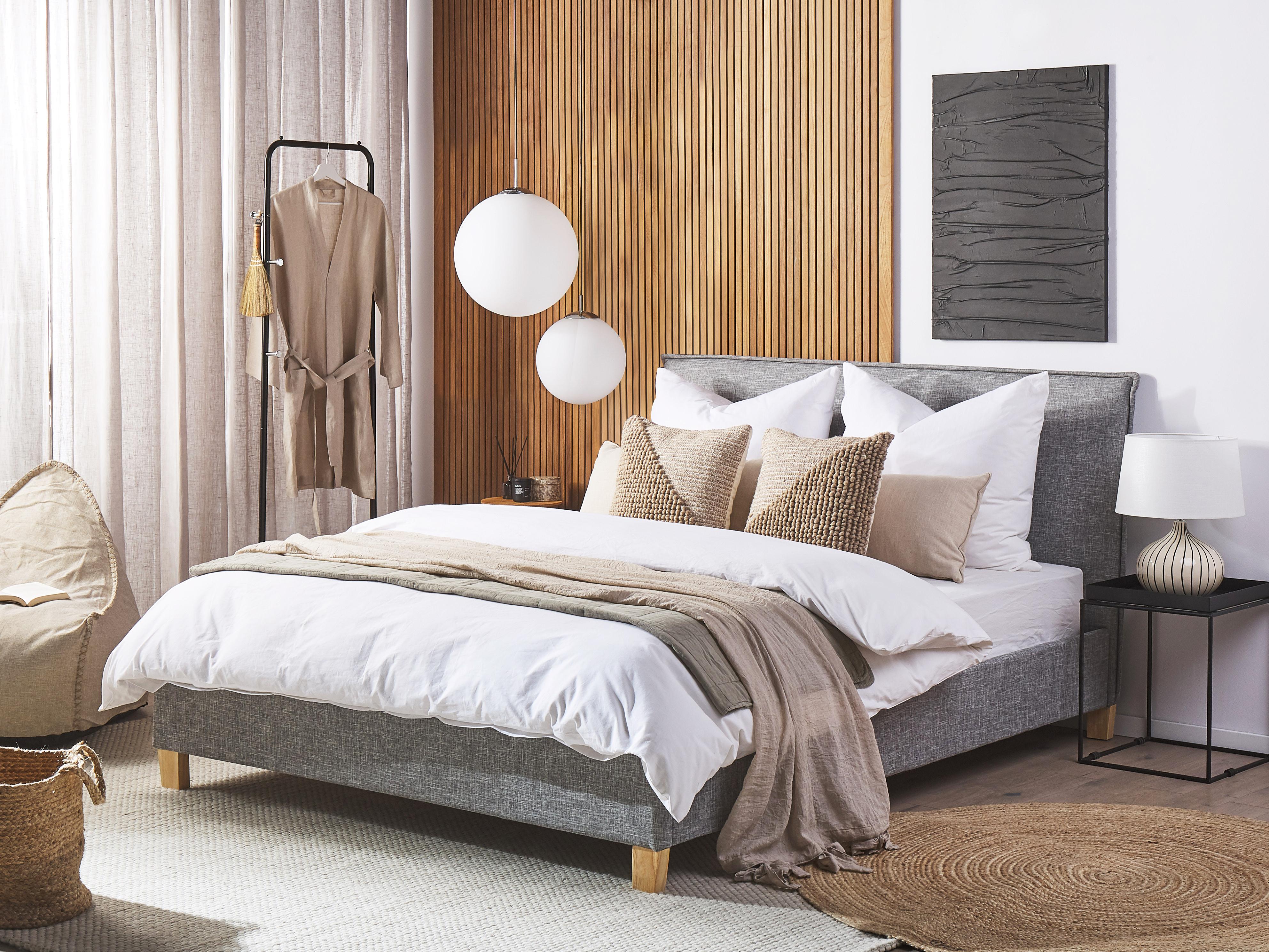 Bed Stof SENNEZ 160 x 200 cm Lichtgrijs