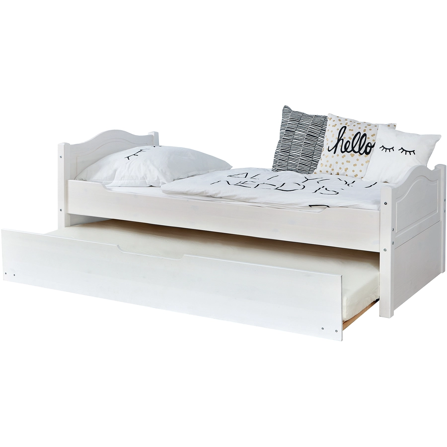 TiCAA Einzelbett Leni 100 x 200 cm Kiefer weiß mit Zusatzbett